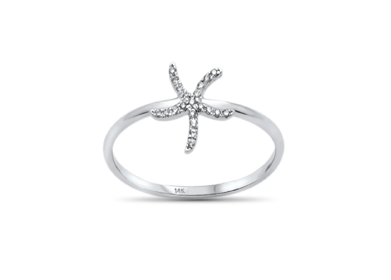 14KT White Gold 0.04ct Diamond Trendy Starfish Ring