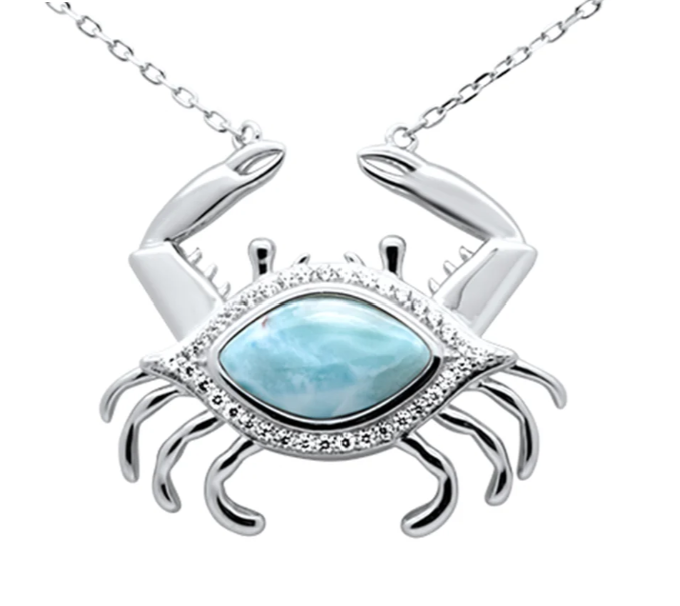 Natural Larimar & CZ Crab Necklace