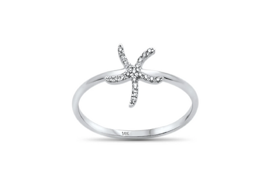 14KT White Gold 0.04ct Diamond Trendy Starfish Ring