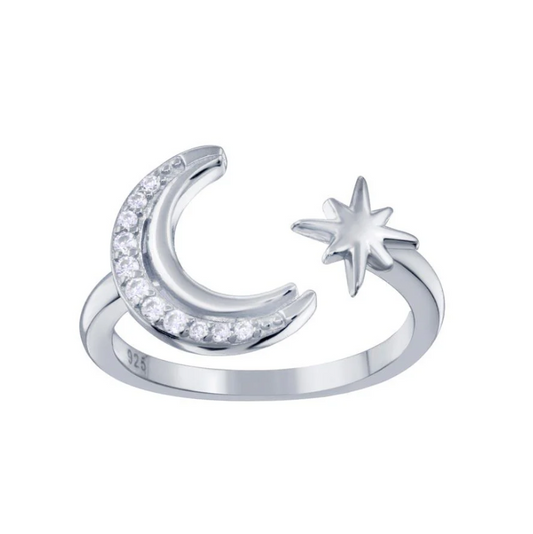 Cresent Moon & Star Ring