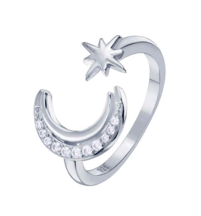 Cresent Moon & Star Ring