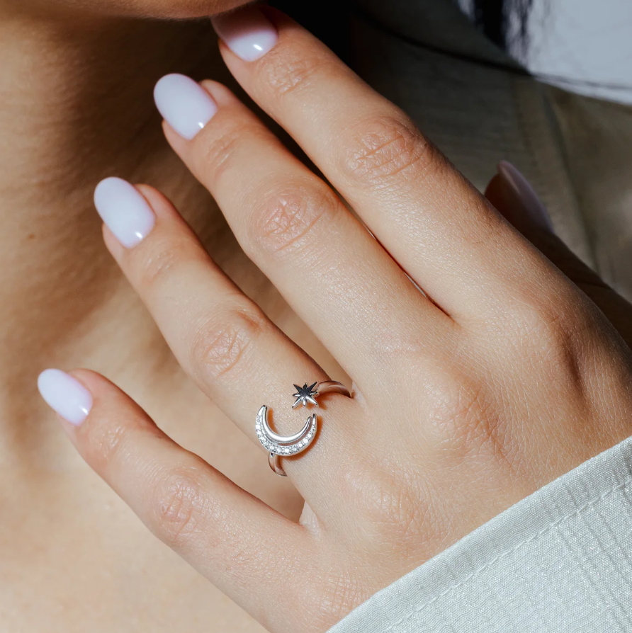 Cresent Moon & Star Ring