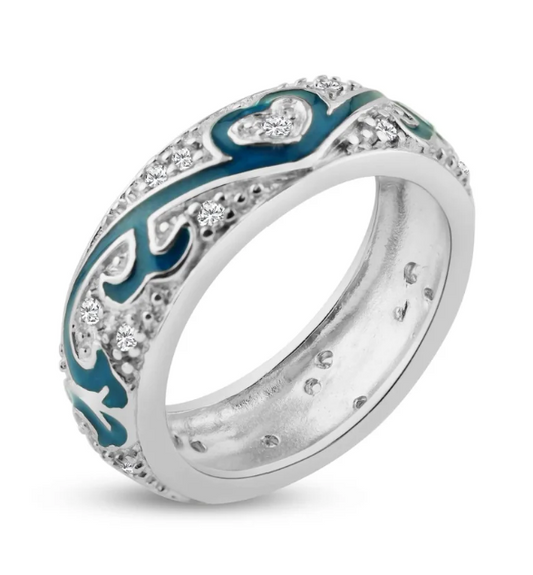 Blue Enamel Wave Ring