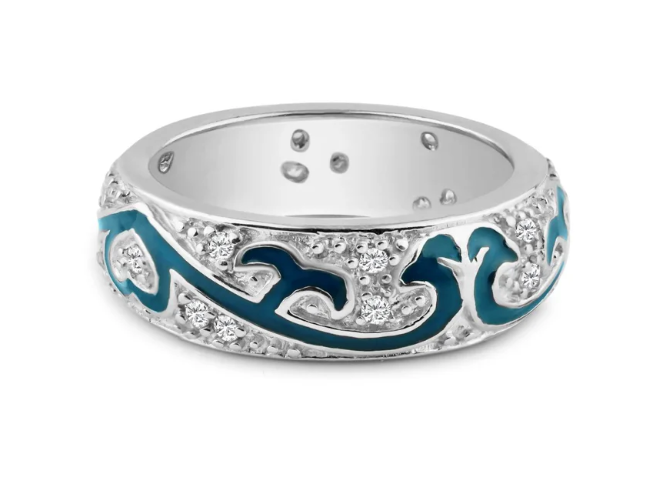 Blue Enamel Wave Ring