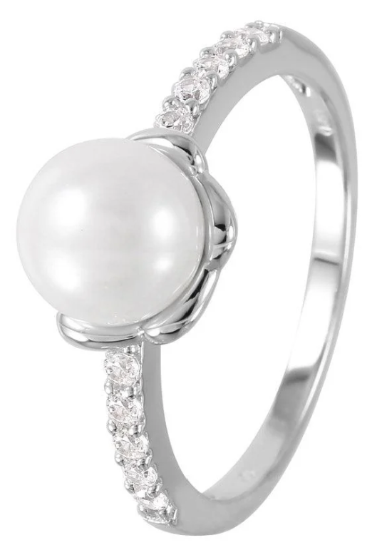 Faux Pearl CZ Accent Ring