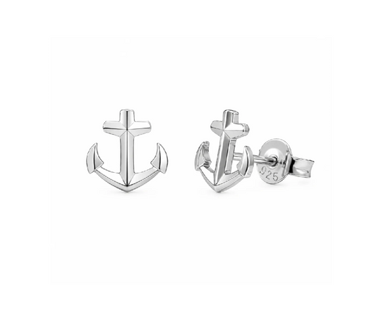 Diamond Cut Anchor Stud Earrings