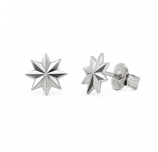 Diamond Cut Starburst Stud Earrings