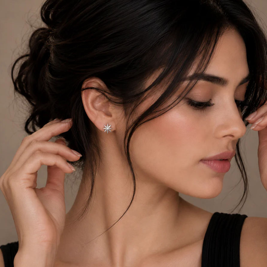 Diamond Cut Starburst Stud Earrings