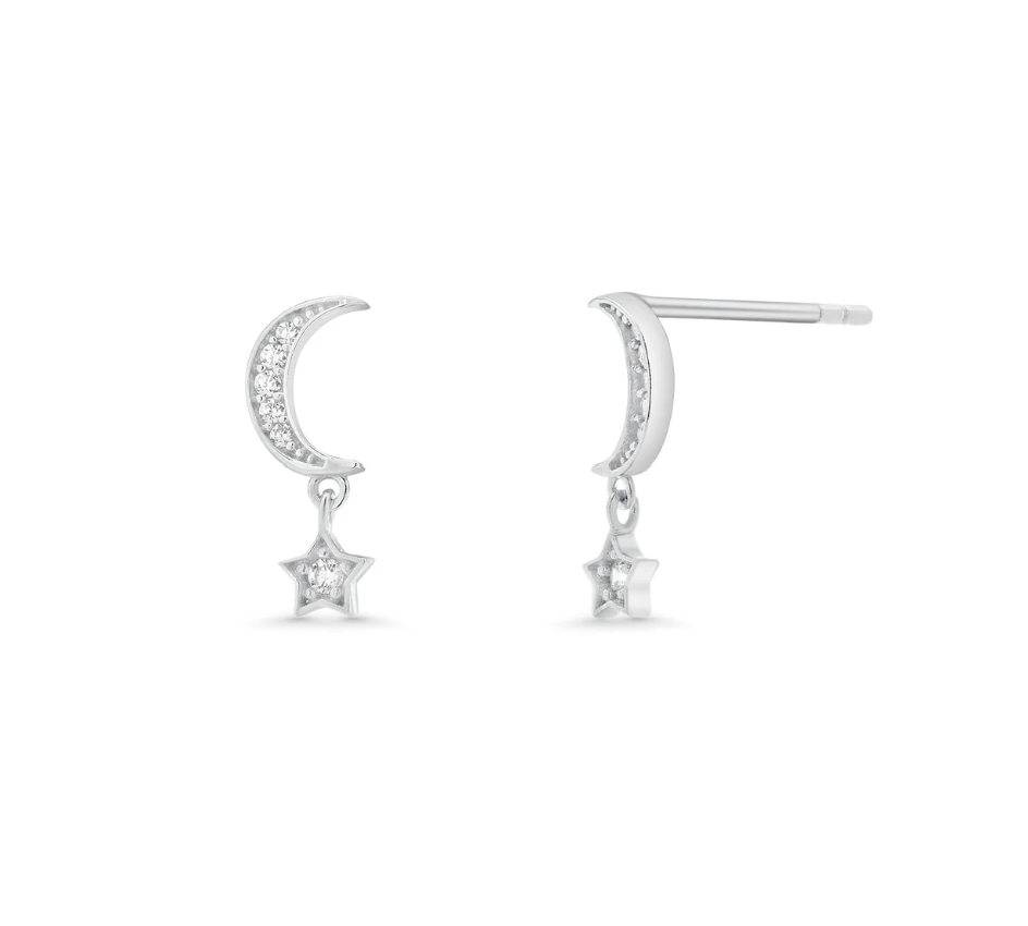 Moon & Star Drop Stud Earrings