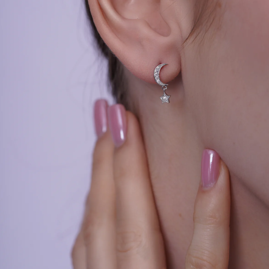 Moon & Star Drop Stud Earrings