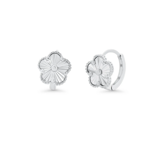 Diamond Cut Clover Hoop Earrings
