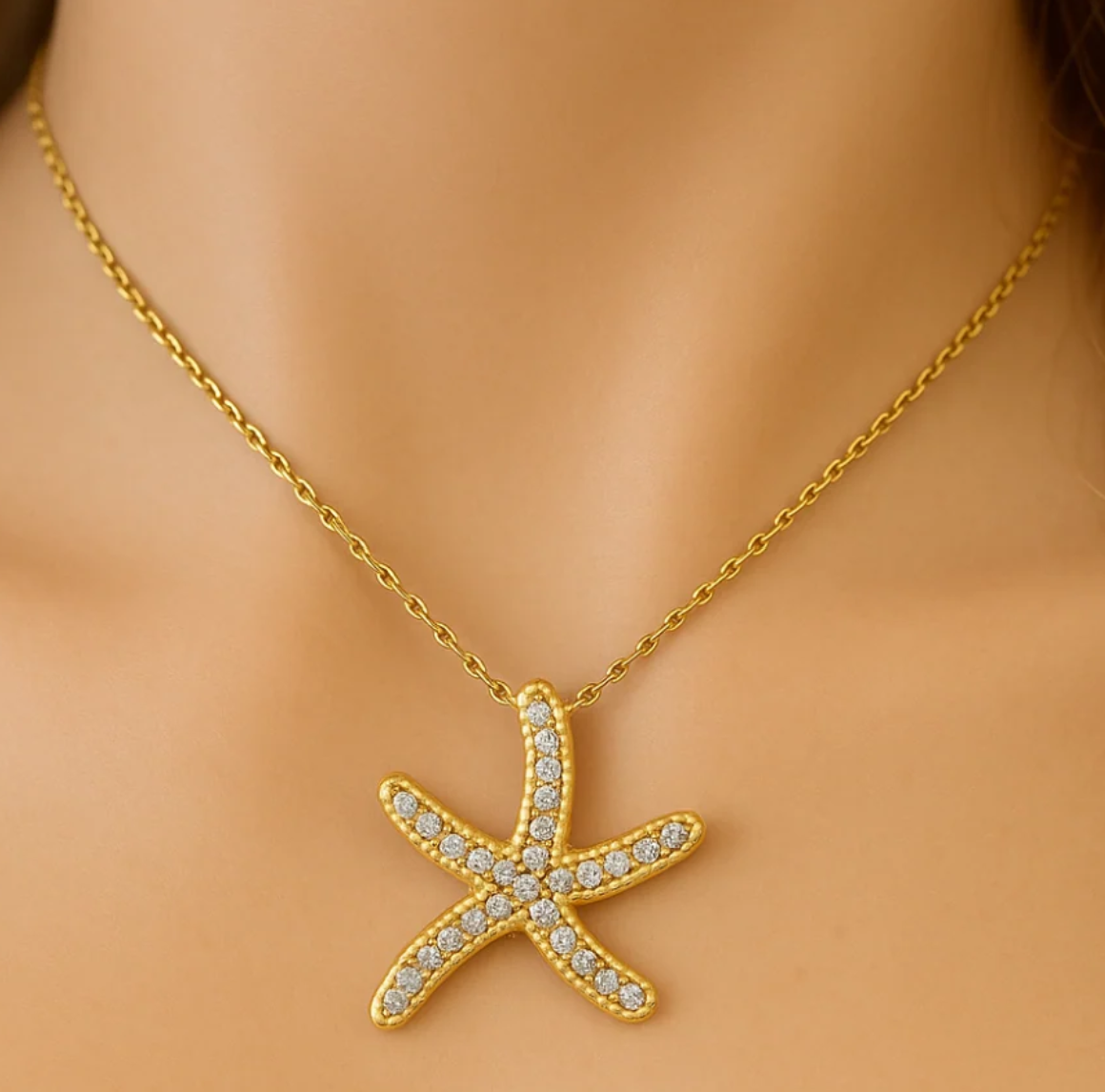 14K Yellow Gold Diamond Starfish Necklace