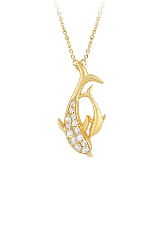 14K Yellow Gold Diamond Dolphin Necklace