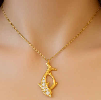 14K Yellow Gold Diamond Dolphin Necklace
