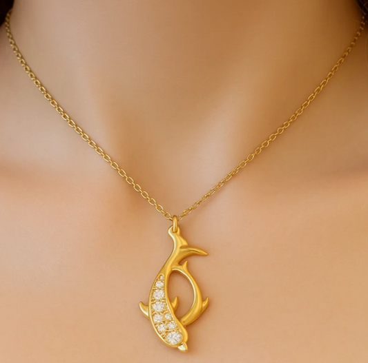 14K Yellow Gold Diamond Dolphin Necklace