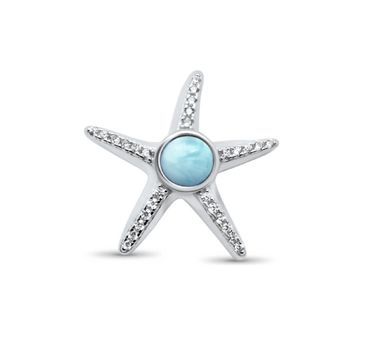 Natural Round Larimar & CZ Starfish Pendant