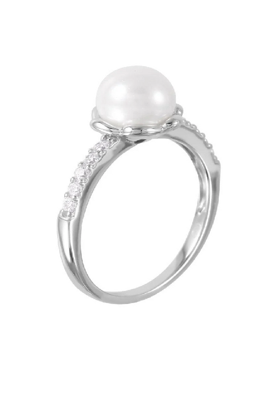Faux Pearl CZ Accent Ring