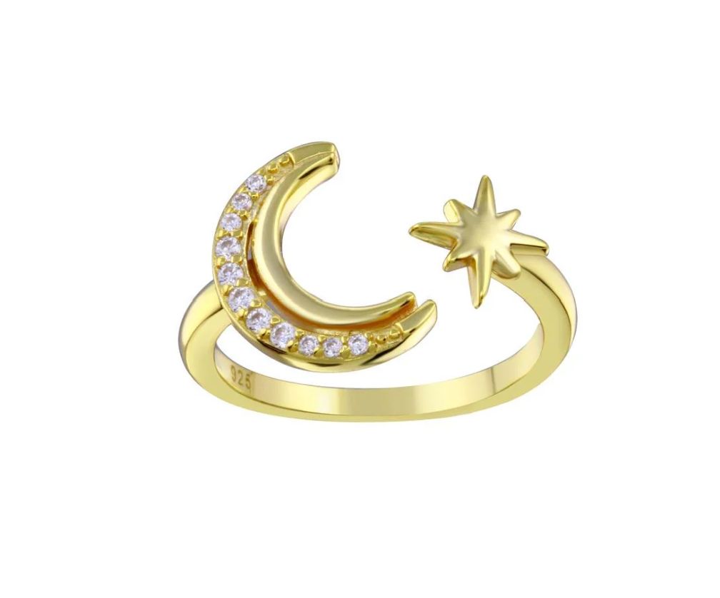 Cresent Moon & Star Ring