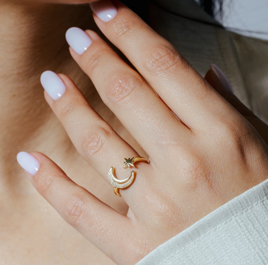 Cresent Moon & Star Ring