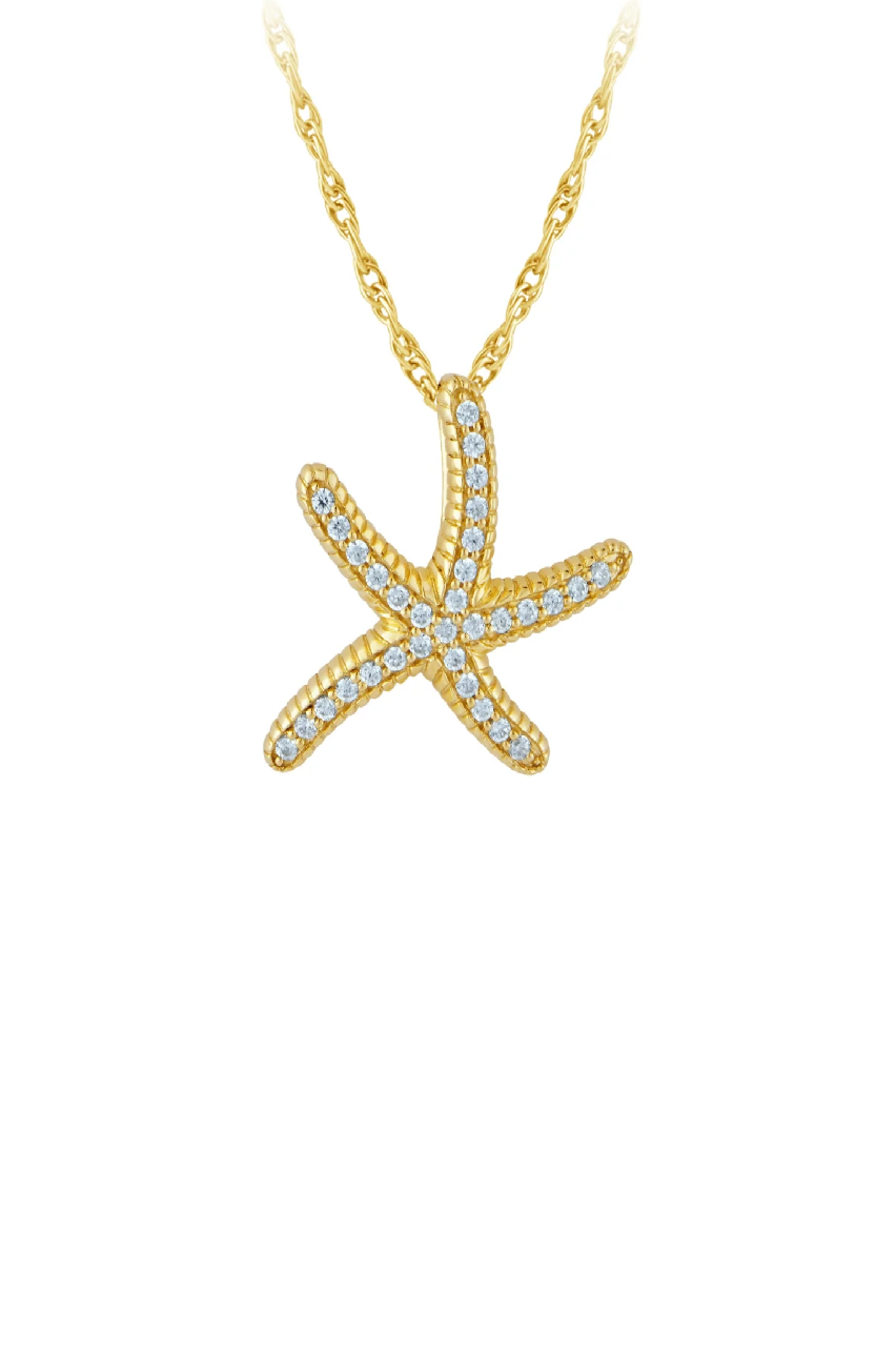 14K Yellow Gold Diamond Starfish Necklace
