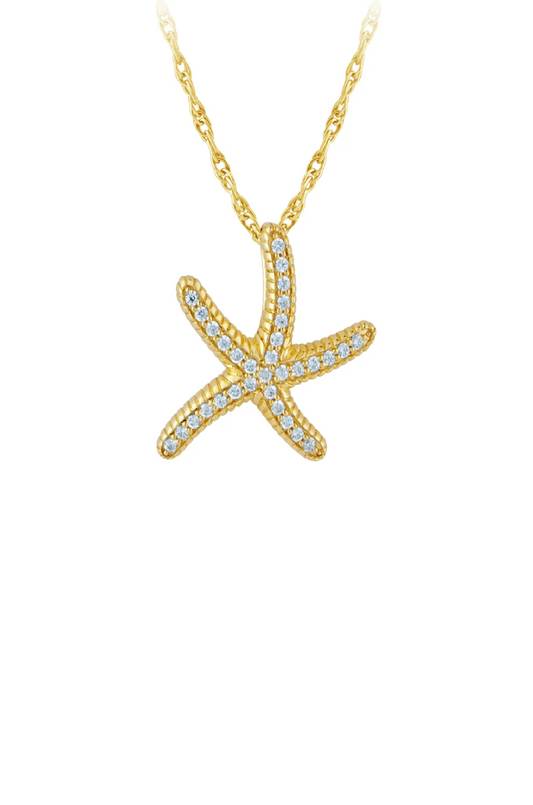 14K Yellow Gold Diamond Starfish Necklace